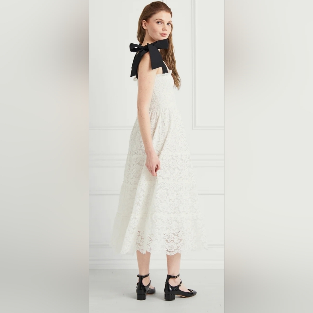 Hill House The Lace Ribbon Ellie Nap Dress White Lace with Black Ribbon Straps - Picture 4 of 9